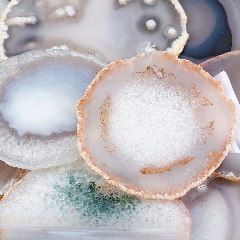 Nupuyai Polished Agate Geode Slices Cup Mats Coasters for Drinks Set of 2, Natural Stone Slab Place Cards for Wedding, Decorative Stone for Home Decoration 3-4 inches - Image 3